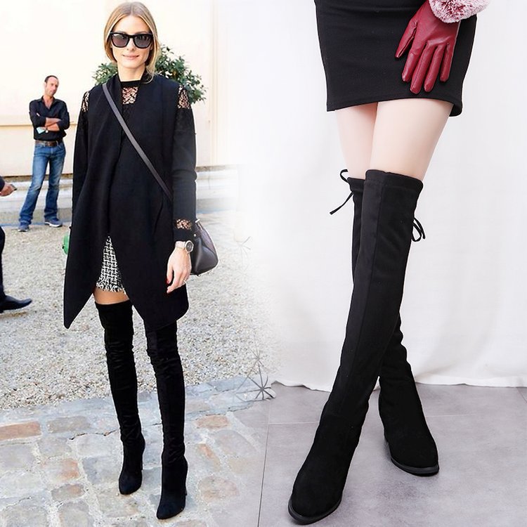 Europe and the United States new boots autumn and winter boots over the knee boots high tube elastic boots thick with pointed high-heeled wild women's boots