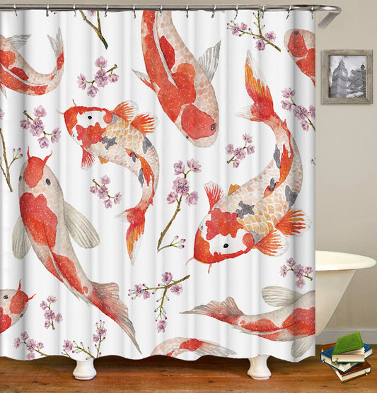 Ink painting waterproof and mildew proof bathroom curtain